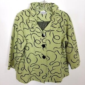 Andria Lieu Collection Women Textured Print Blazer Jacket Green Sz L Button USA